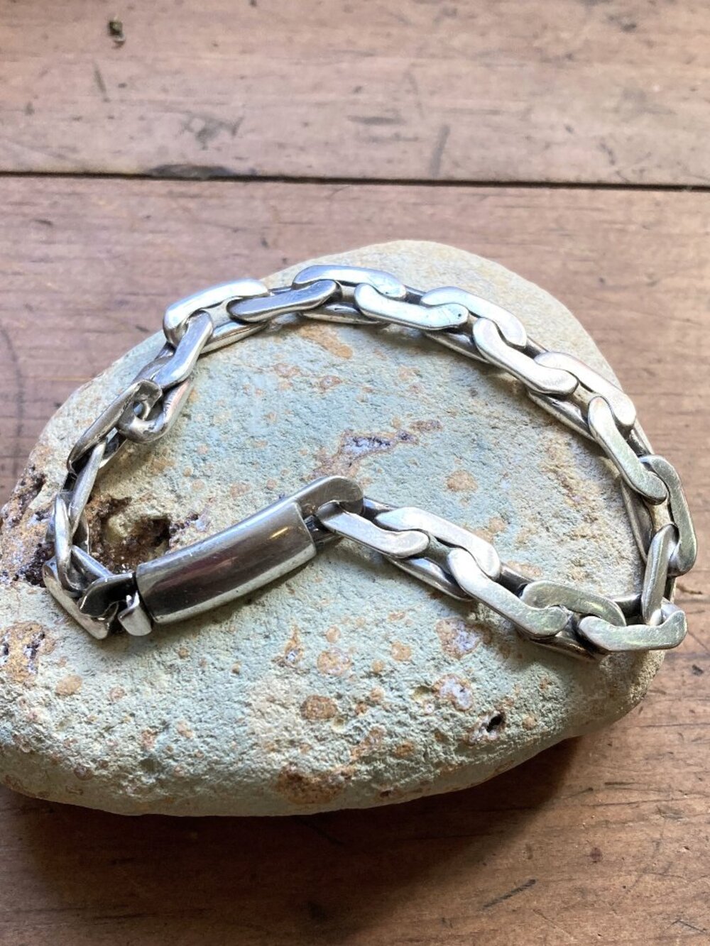 Chunky vintage signed bracelet in sterling silver